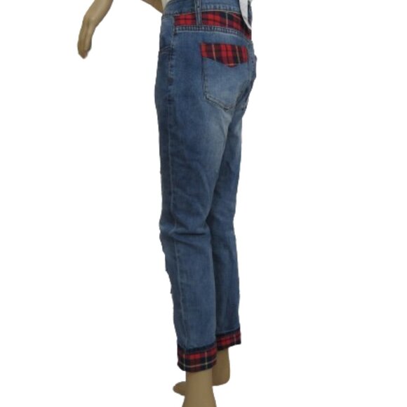 Cartise Distressed Peek-A-Boo Plaid Cuff Stretch Jeans - Picture 5 of 8